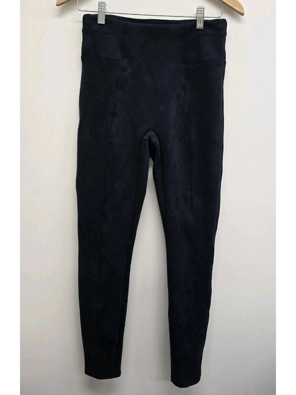 Spanx Suede Look Leggings Womens Size M Pull On Skinny Stretch Pants Navy Blue